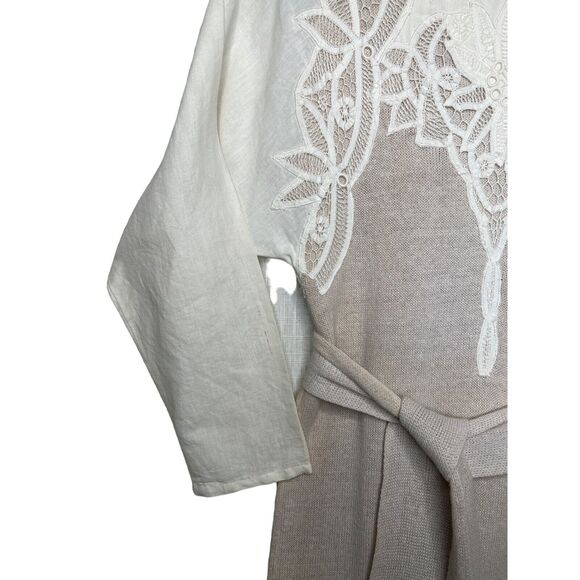 Vintage Nancy Johnson Knits Size Small Cream Sweater Dress Battenburg Lace Trim - Picture 4 of 11
